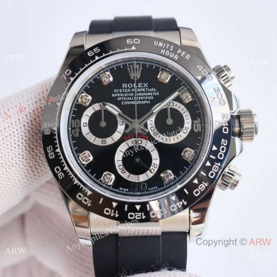 Clean Factory Copy Rolex Cosmo Daytona 7750 40mm Watch Black Diamond Oysterflex Rubber Strap